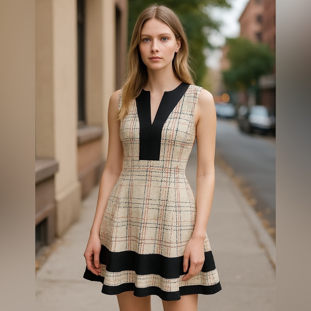 10 Crosby Derek Lam Black and White Pleated Mini Dress